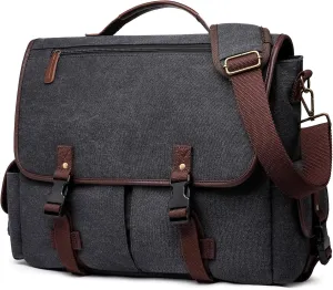 Messenger Bag for Men Women 15.6 Inch Laptop Bag Canvas Water-resistant Computer Shoulder Bag Work Briefcase Bookbag for
