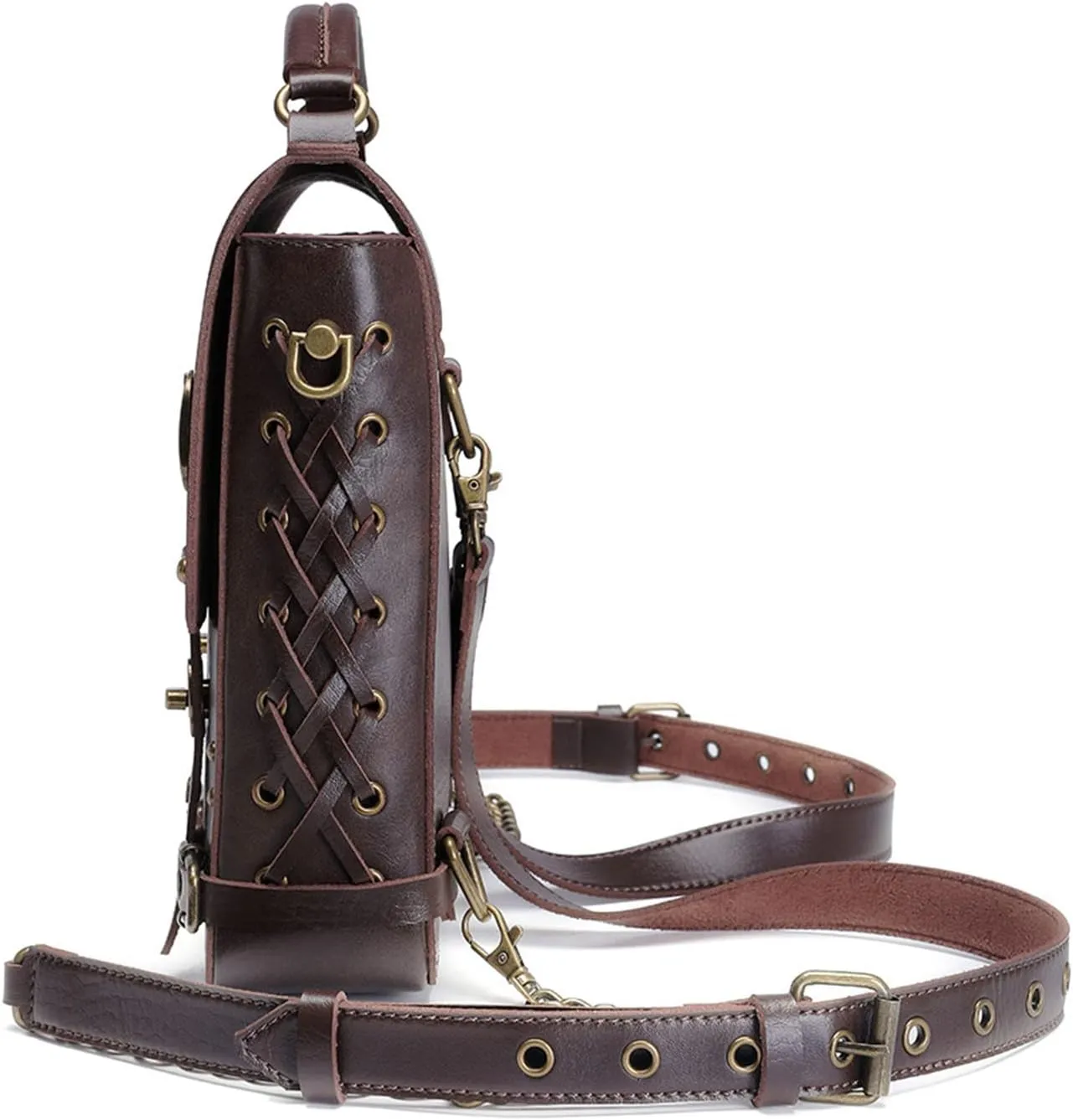 Messenger Bag Leather Retro Briefcase Steampunk Crossbody Shoulder Purse Satchel for Women Lolita Gothic Costume Accessory