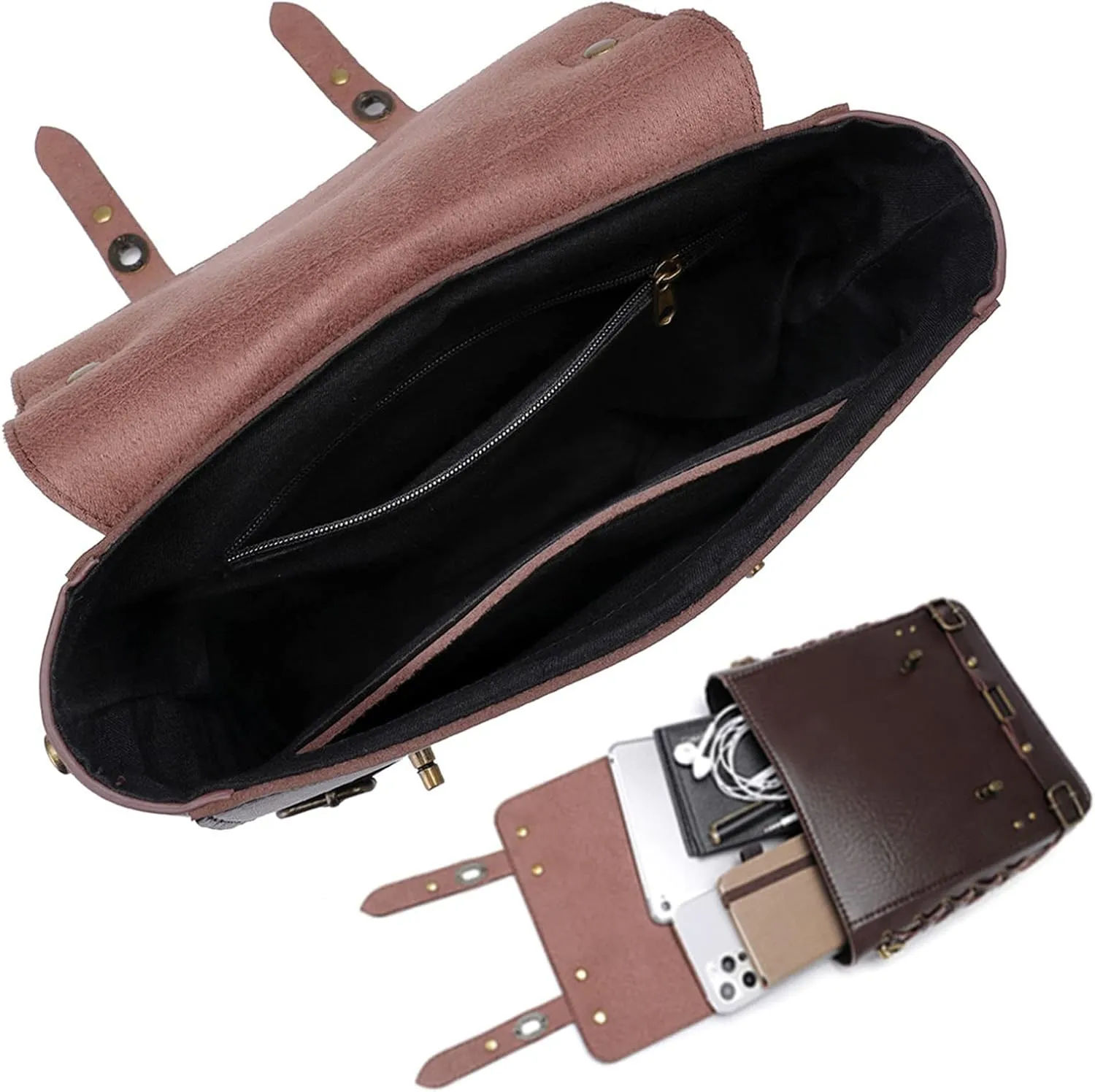 Messenger Bag Leather Retro Briefcase Steampunk Crossbody Shoulder Purse Satchel for Women Lolita Gothic Costume Accessory