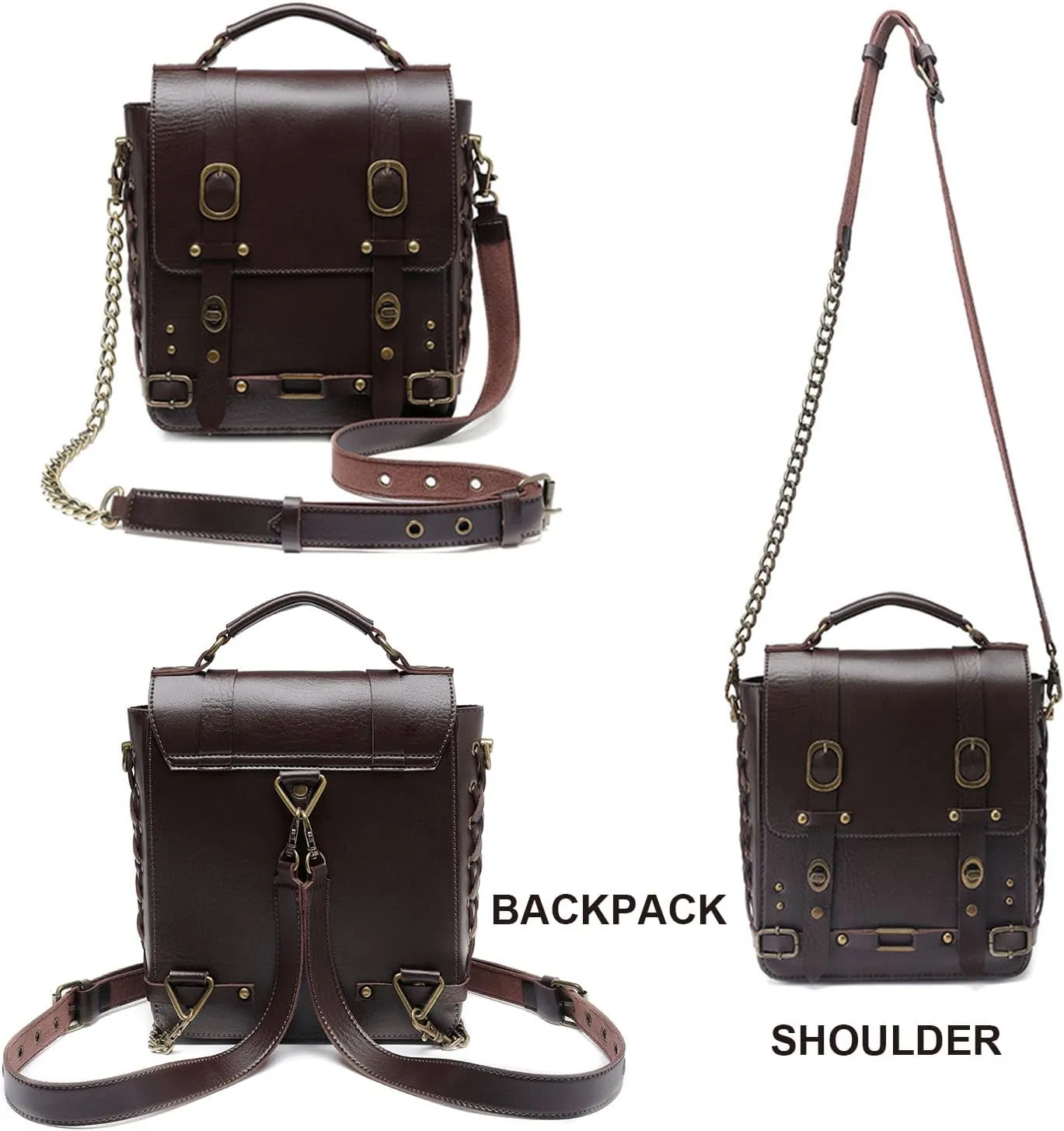 Messenger Bag Leather Retro Briefcase Steampunk Crossbody Shoulder Purse Satchel for Women Lolita Gothic Costume Accessory