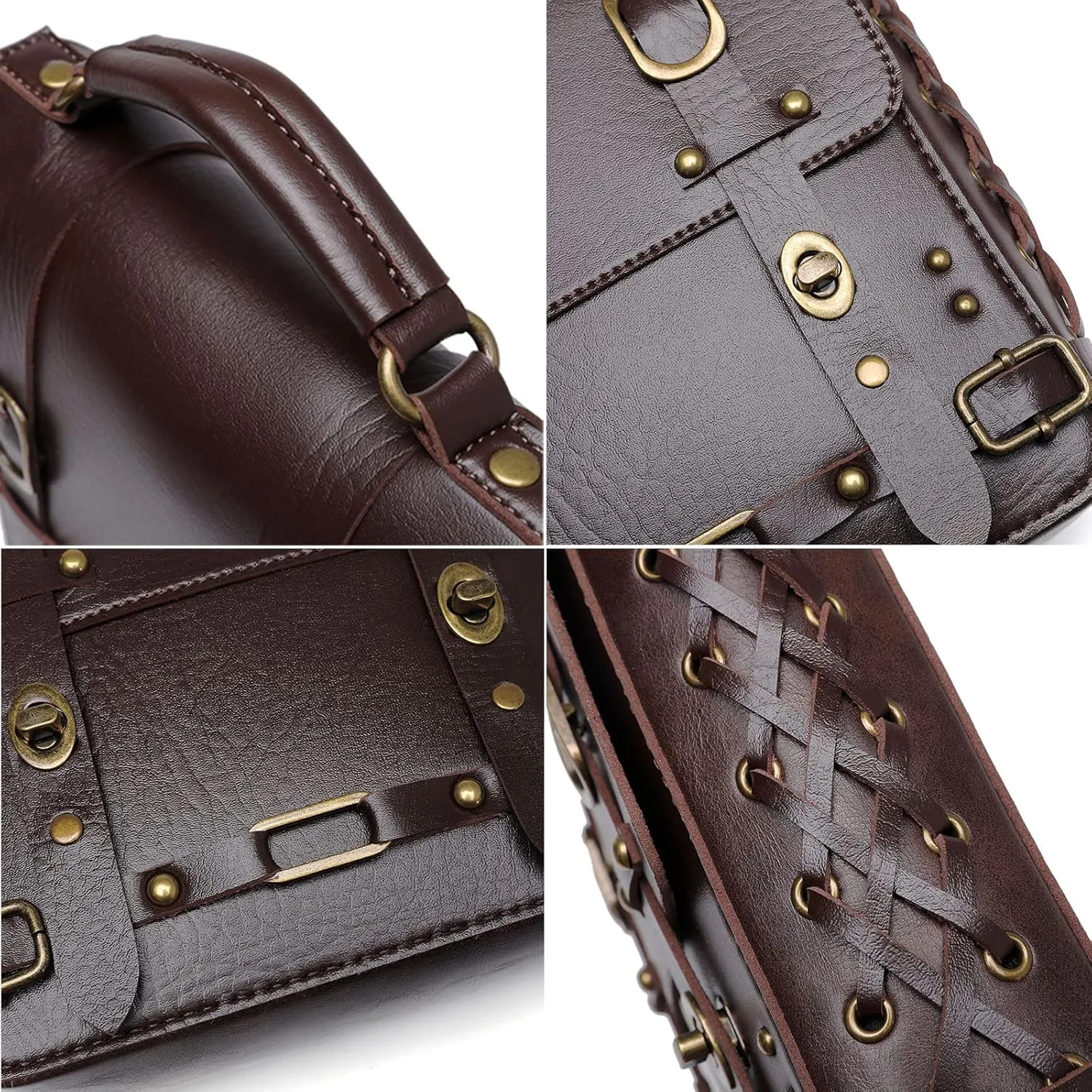 Messenger Bag Leather Retro Briefcase Steampunk Crossbody Shoulder Purse Satchel for Women Lolita Gothic Costume Accessory