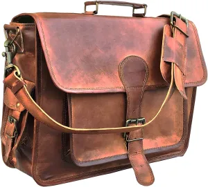 Messenger Bag Vintage Genuine Leather Briefcase Large Satchel Shoulder Bag Rugged Leather Computer Laptop Bag