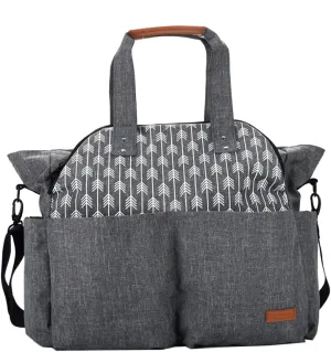 Messenger Diaper Bag for Mom Large Travel Backpack Side Wipes Pocket Elegant Grey Arrow Pattern
