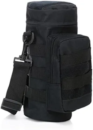 Military Tactical MOLLE Zipper Flip Water Bottle Bag Pouch Kettle Gear Carry Bag Case for Outdoor Activities Travel Hiking Camping Mountaineering with Shoulder Strap