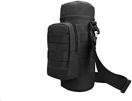 Military Tactical MOLLE Zipper Flip Water Bottle Bag Pouch Kettle Gear Carry Bag Case for Outdoor Activities Travel Hiking Camping Mountaineering with Shoulder Strap