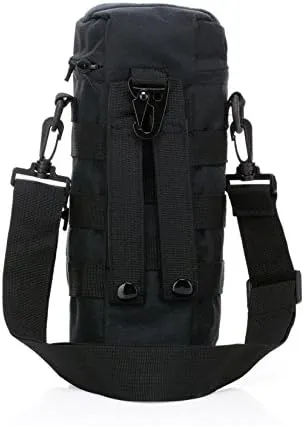 Military Tactical MOLLE Zipper Flip Water Bottle Bag Pouch Kettle Gear Carry Bag Case for Outdoor Activities Travel Hiking Camping Mountaineering with Shoulder Strap