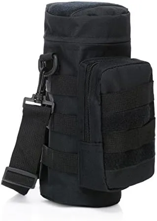 Military Tactical MOLLE Zipper Flip Water Bottle Bag Pouch Kettle Gear Carry Bag Case for Outdoor Activities Travel Hiking Camping Mountaineering with Shoulder Strap