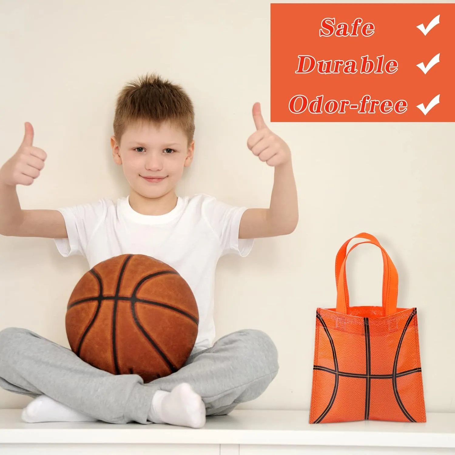 Mimind 24-Piece Basketball Non-Woven Party Favor Bags with Handles - 7.8 x 7.8 Inch, Perfect for Sports Theme Party, Baby Shower, Birthday
