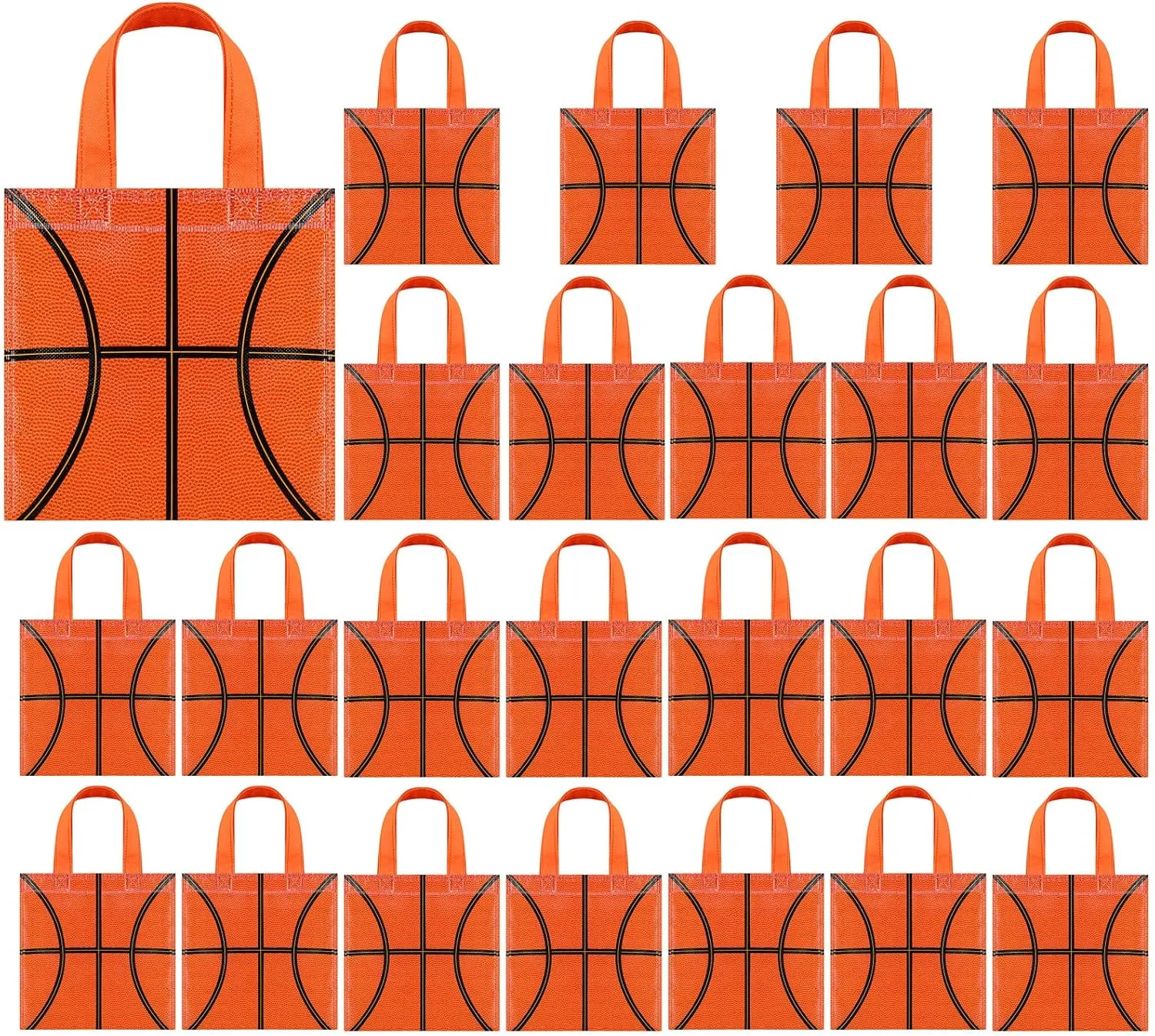 Mimind 24-Piece Basketball Non-Woven Party Favor Bags with Handles - 7.8 x 7.8 Inch, Perfect for Sports Theme Party, Baby Shower, Birthday
