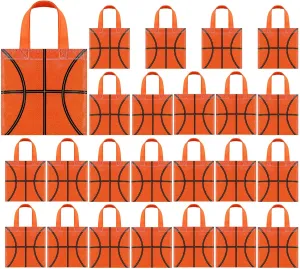 Mimind 24-Piece Basketball Non-Woven Party Favor Bags with Handles - 7.8 x 7.8 Inch, Perfect for Sports Theme Party, Baby Shower, Birthday