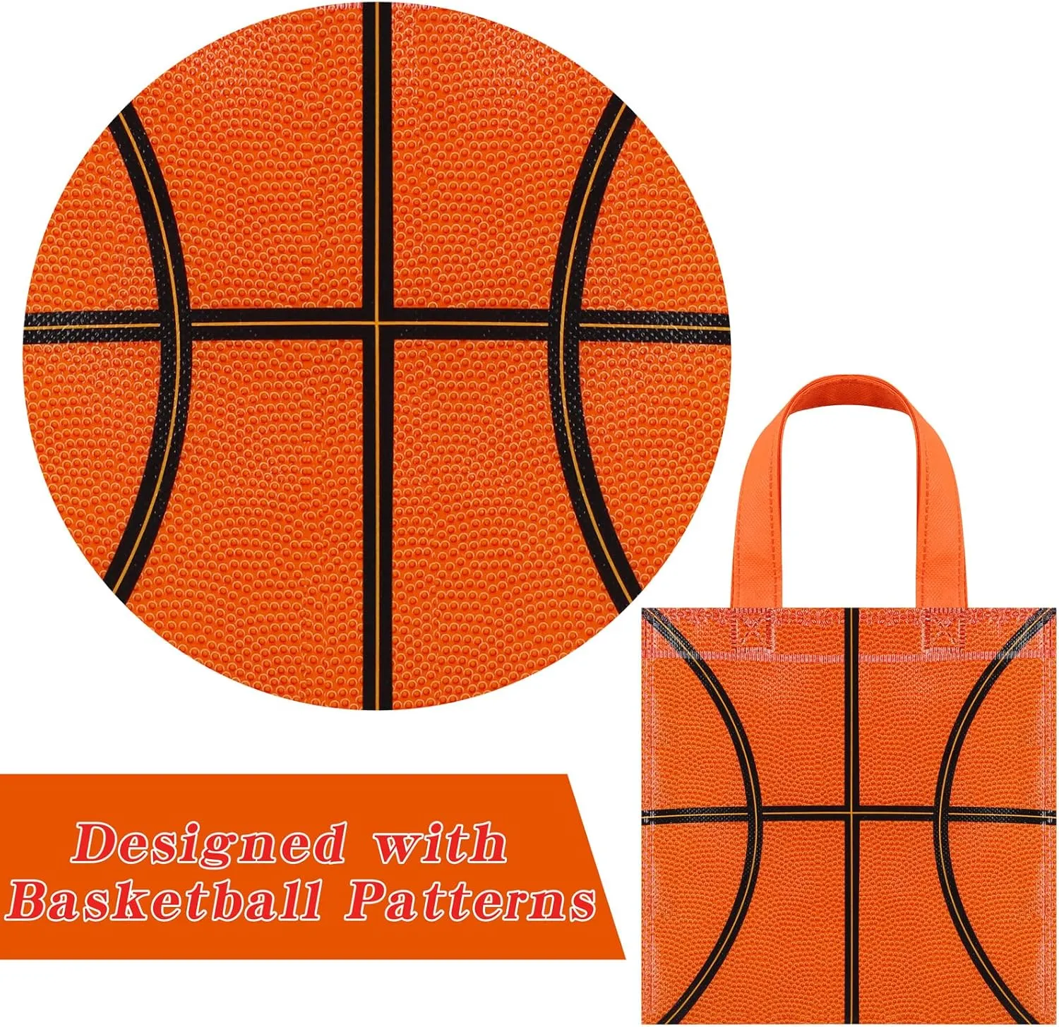Mimind 24-Piece Basketball Non-Woven Party Favor Bags with Handles - 7.8 x 7.8 Inch, Perfect for Sports Theme Party, Baby Shower, Birthday