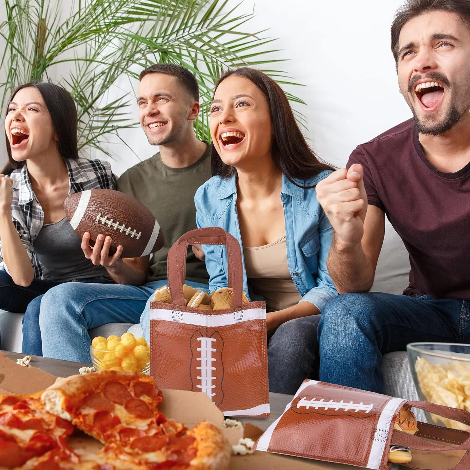 Mimind 24-Piece Football Non-Woven Party Favor Bags with Handles - 7.8 x 7.8 Inch, Perfect for Sports Theme Parties, Birthdays, Superbowl Decorations