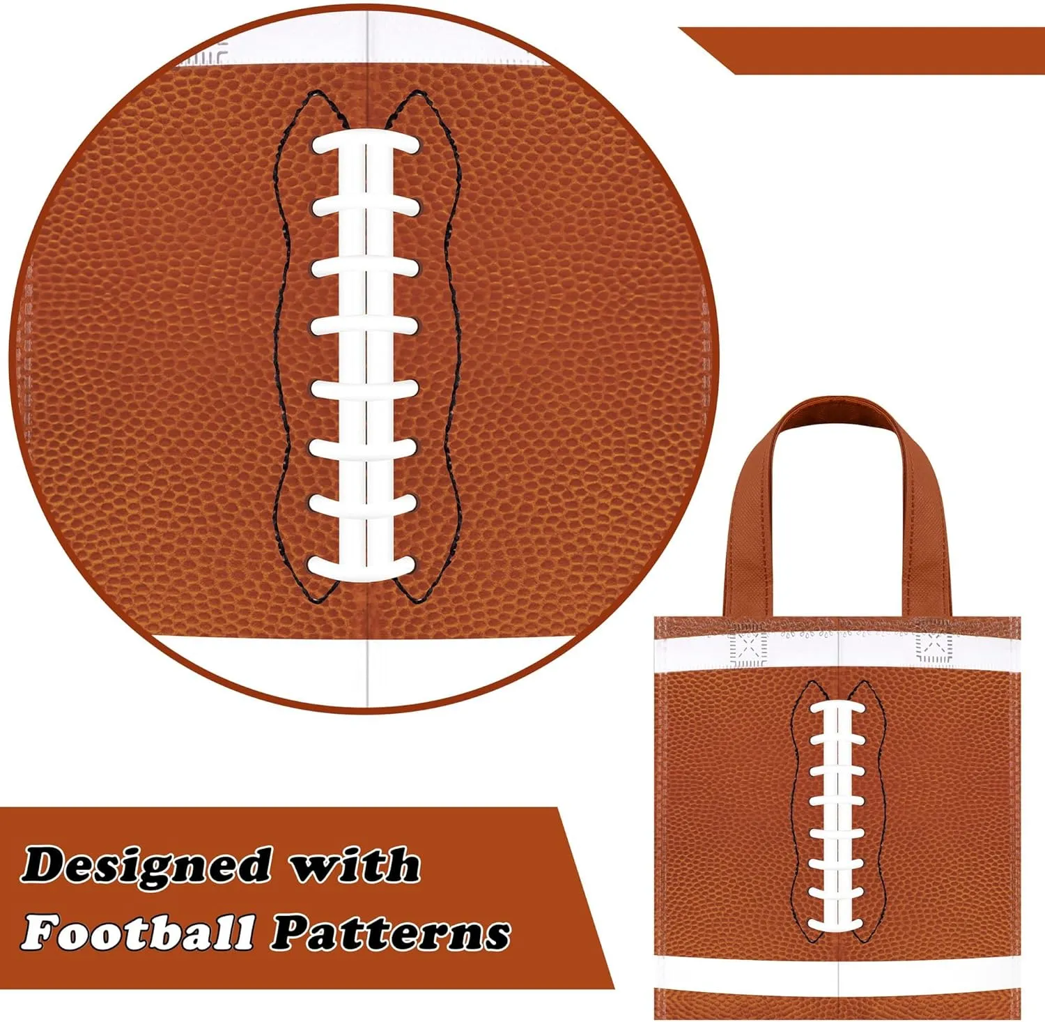 Mimind 24-Piece Football Non-Woven Party Favor Bags with Handles - 7.8 x 7.8 Inch, Perfect for Sports Theme Parties, Birthdays, Superbowl Decorations