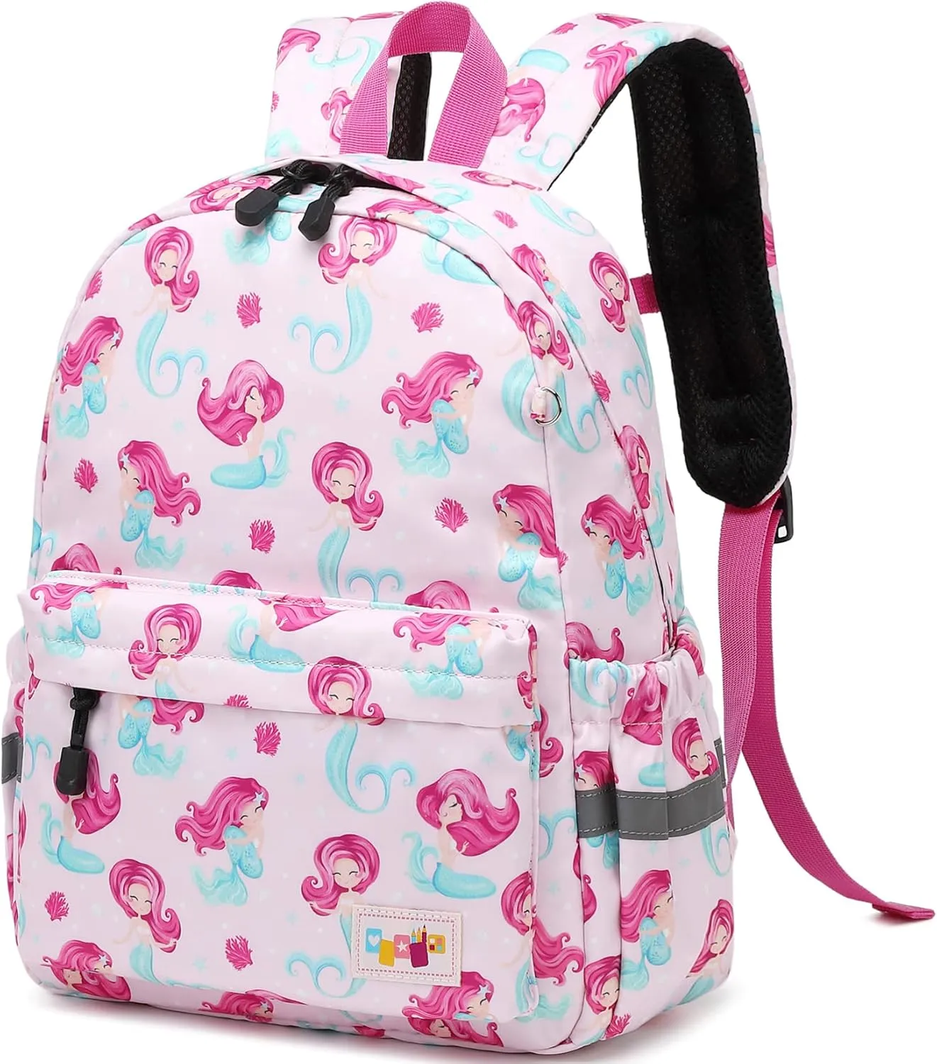 MIRLEWAIY Little Kids Backpack Girls Preschool Kindergarten School Bag with Coin Pouch, Mermaid with Green Fish Tail, Rose Pink