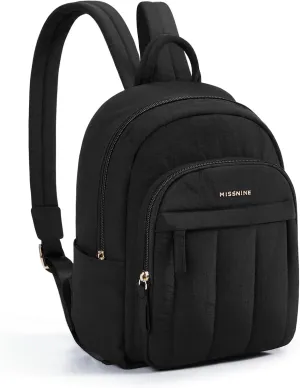 Missnine Mini Backpack for Women, Lightweight Quilted Small Backpack Purses, Puffer Daily Purse Water-resistant Black
