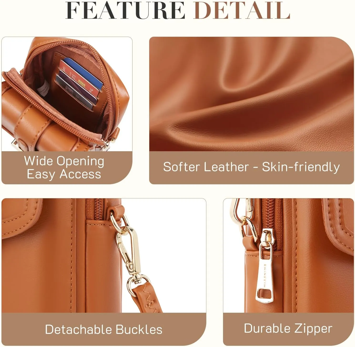 Missnine Small Crossbody Bags for Women Vegan Leather Cell Phone Purses Trendy RFID Wallet Purses with Adjustable Strap