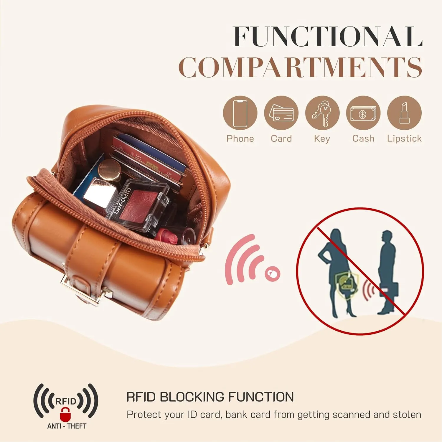 Missnine Small Crossbody Bags for Women Vegan Leather Cell Phone Purses Trendy RFID Wallet Purses with Adjustable Strap