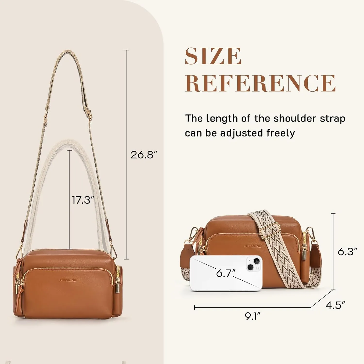 Missnine Small Crossbody Purse Women Quilted Crossbody Bags Soft Leather Shoulder Handbags with Adjustable Strap