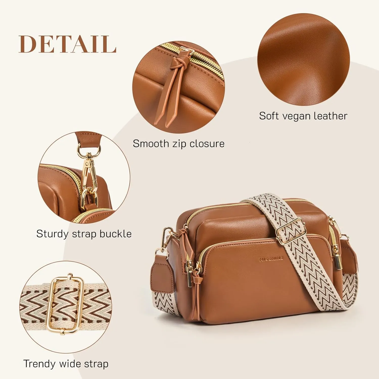 Missnine Small Crossbody Purse Women Quilted Crossbody Bags Soft Leather Shoulder Handbags with Adjustable Strap