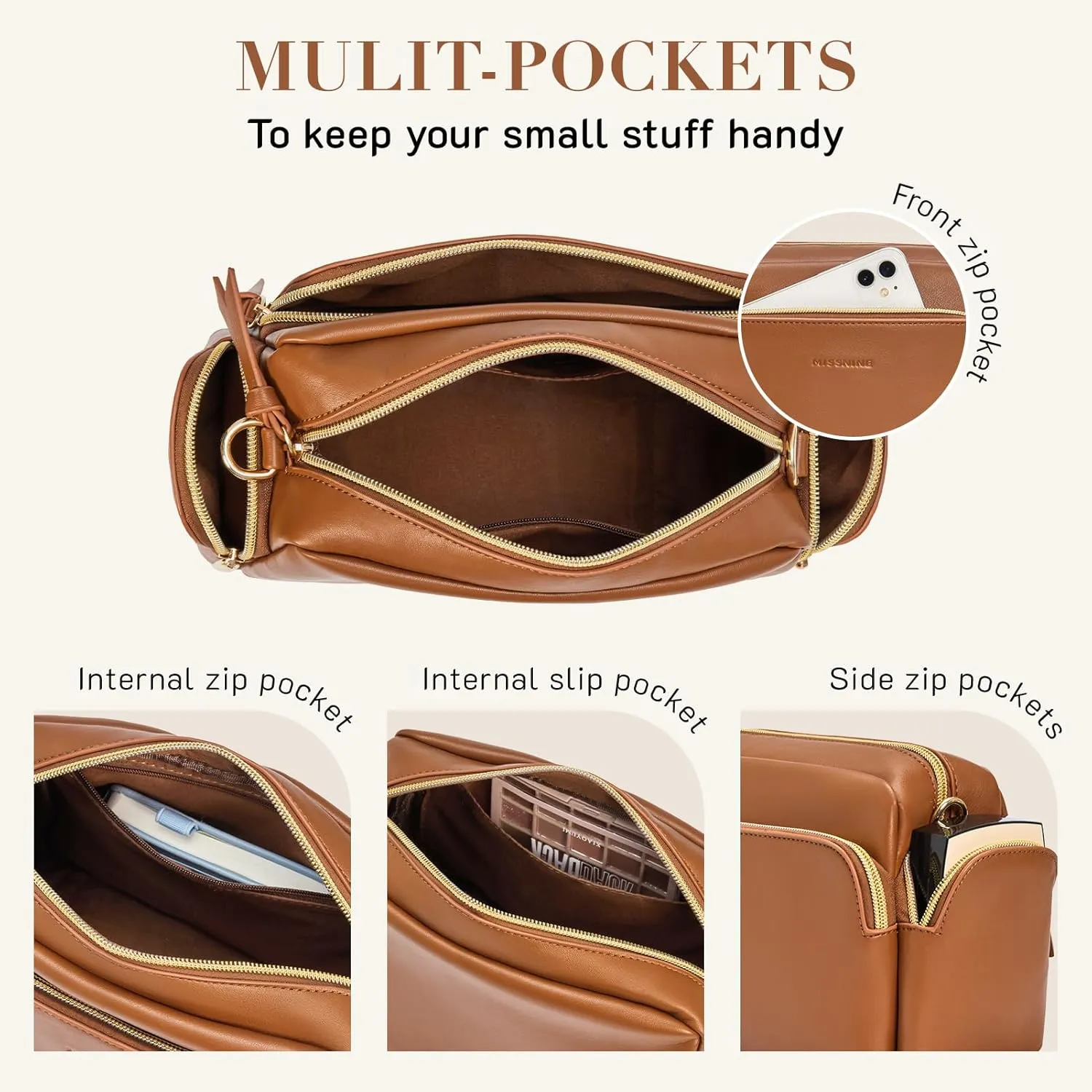 Missnine Small Crossbody Purse Women Quilted Crossbody Bags Soft Leather Shoulder Handbags with Adjustable Strap
