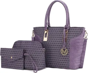 MKF Collection Shoulder Bag for Women, Crossbody Purse & Wristlet: PU Leather Satchel Pocketbook 3 PCs Handbag Set