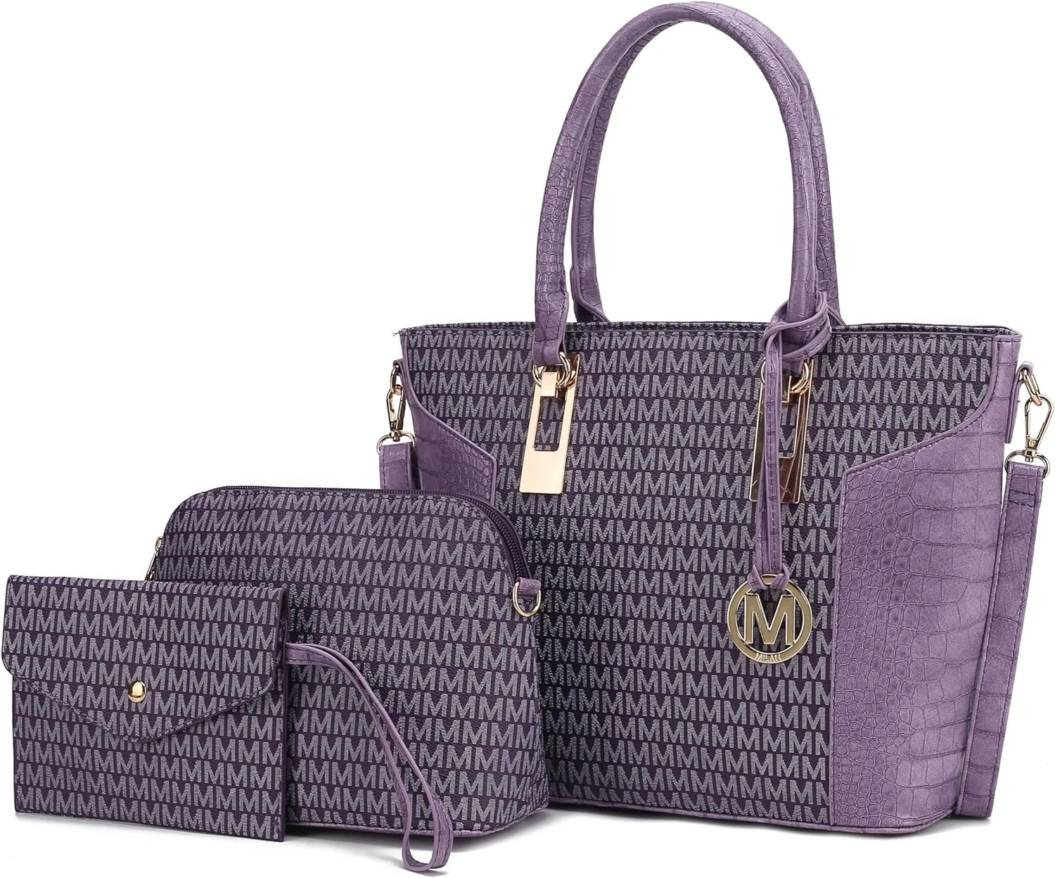 MKF Collection Shoulder Bag for Women, Crossbody Purse & Wristlet: PU Leather Satchel Pocketbook 3 PCs Handbag Set