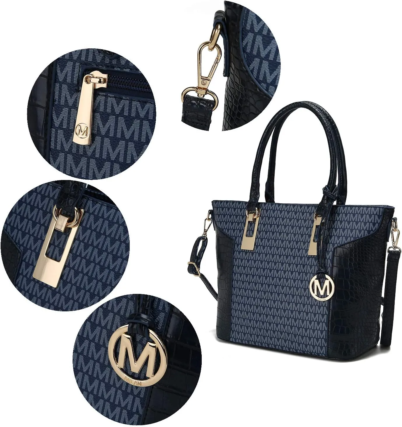 MKF Collection Shoulder Bag for Women, Crossbody Purse & Wristlet: PU Leather Satchel Pocketbook 3 PCs Handbag Set