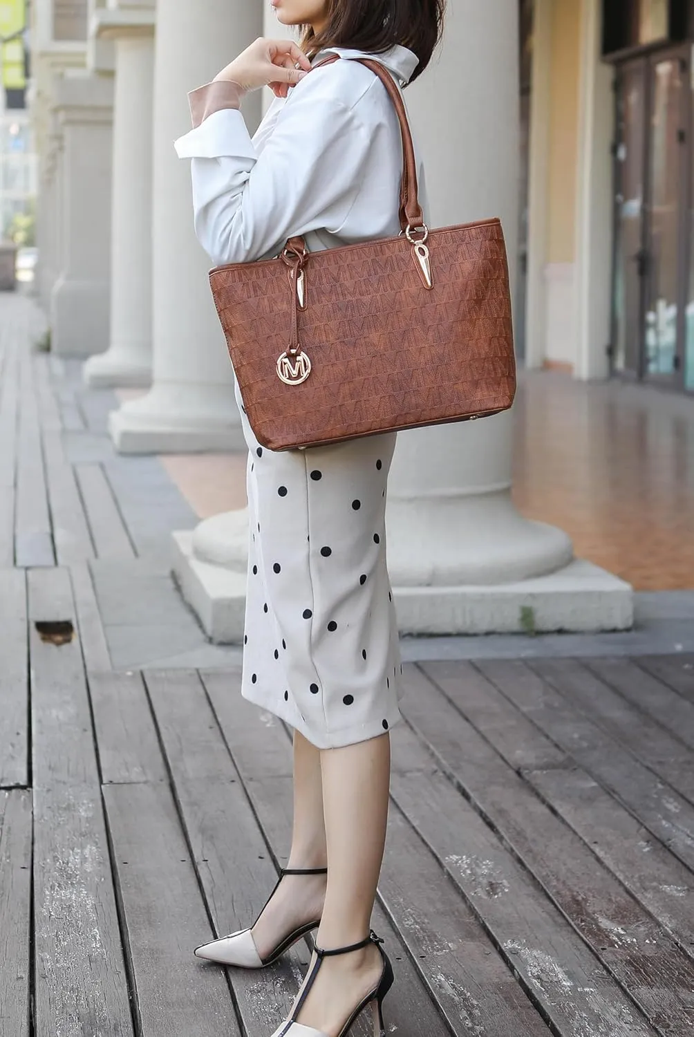 MKF Collection Tote Bag for Women, Shoulder Handbag & Wristlet Pouch Purse Top Handle Vegan Leather 4Pcs Set Pocketbook