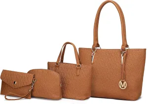 MKF Collection Tote Bag for Women, Shoulder Handbag & Wristlet Pouch Purse Top Handle Vegan Leather 4Pcs Set Pocketbook