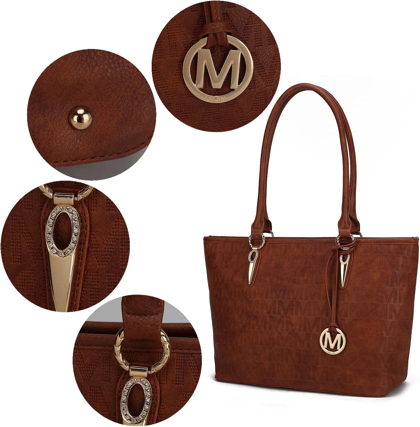 MKF Collection Tote Bag for Women, Shoulder Handbag & Wristlet Pouch Purse Top Handle Vegan Leather 4Pcs Set Pocketbook