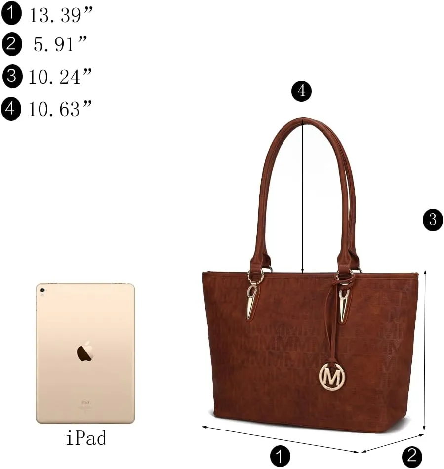 MKF Collection Tote Bag for Women, Shoulder Handbag & Wristlet Pouch Purse Top Handle Vegan Leather 4Pcs Set Pocketbook