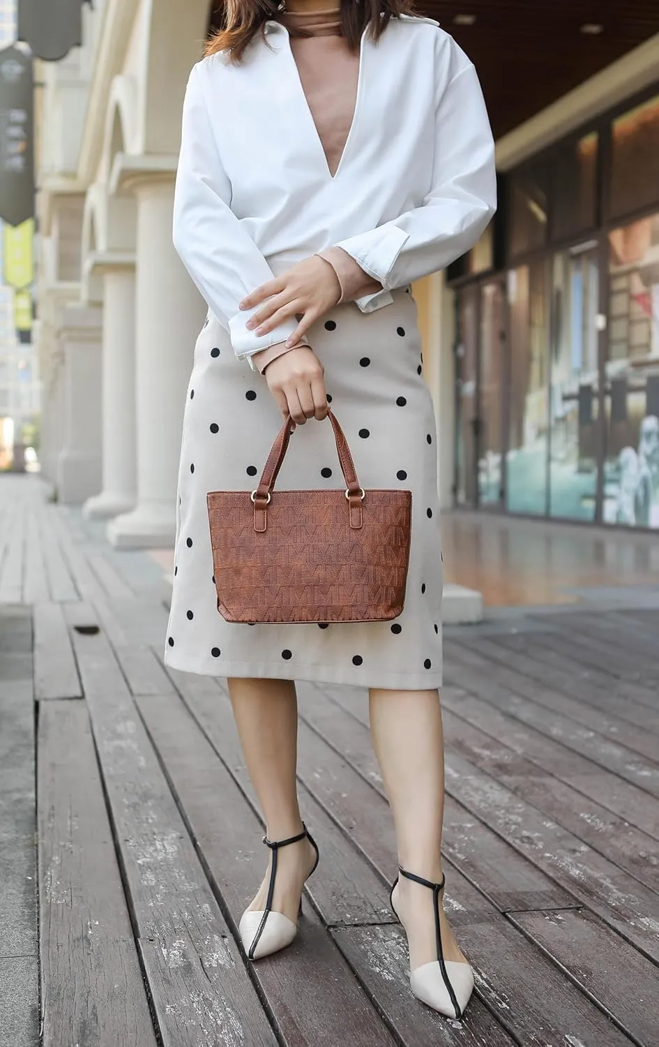 MKF Collection Tote Bag for Women, Shoulder Handbag & Wristlet Pouch Purse Top Handle Vegan Leather 4Pcs Set Pocketbook