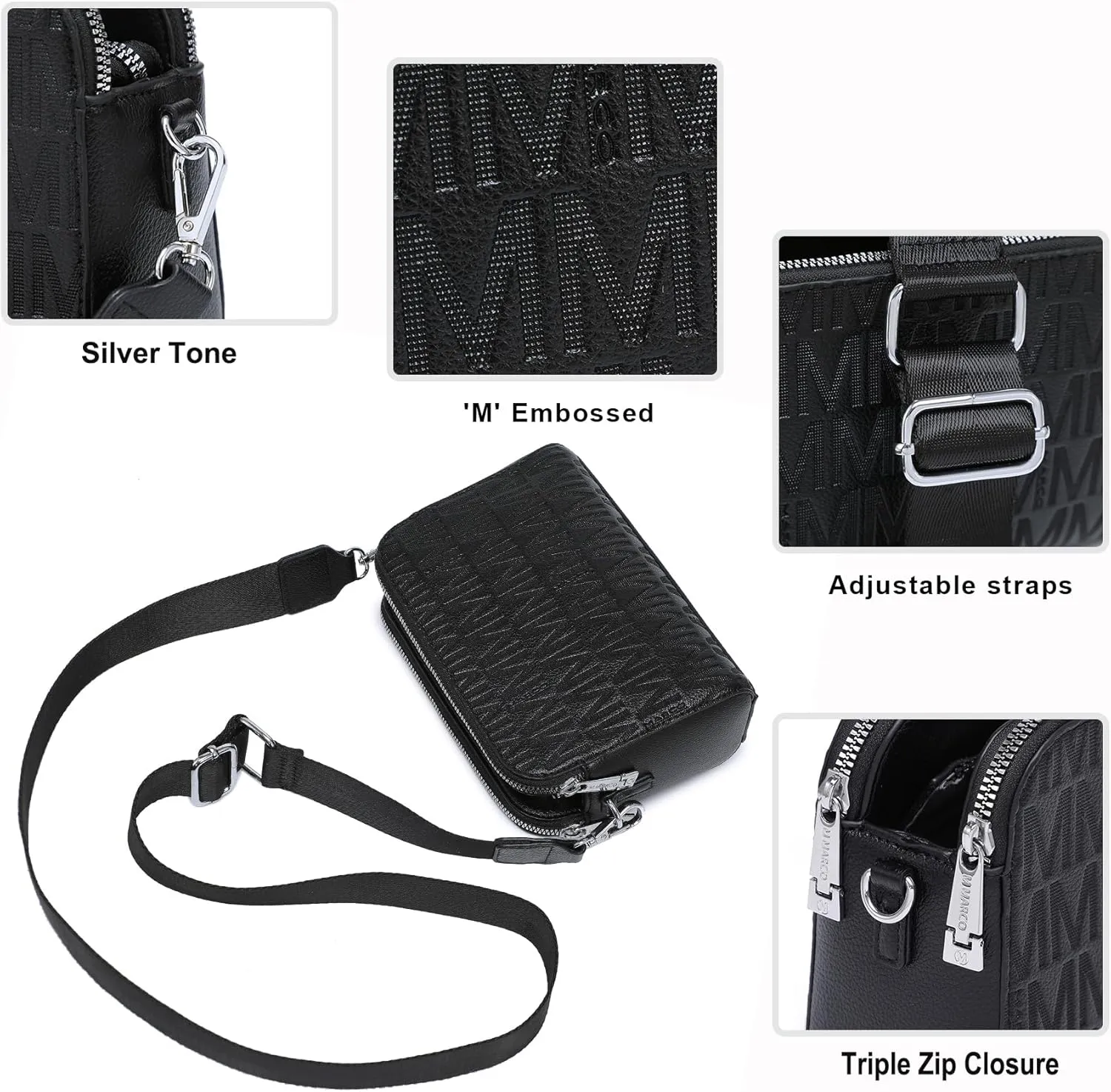 MKP COLLECTION Crossbody Bags for Women Small Shoulder Purses with Adjustable Wide Strap, Triple Zip Design