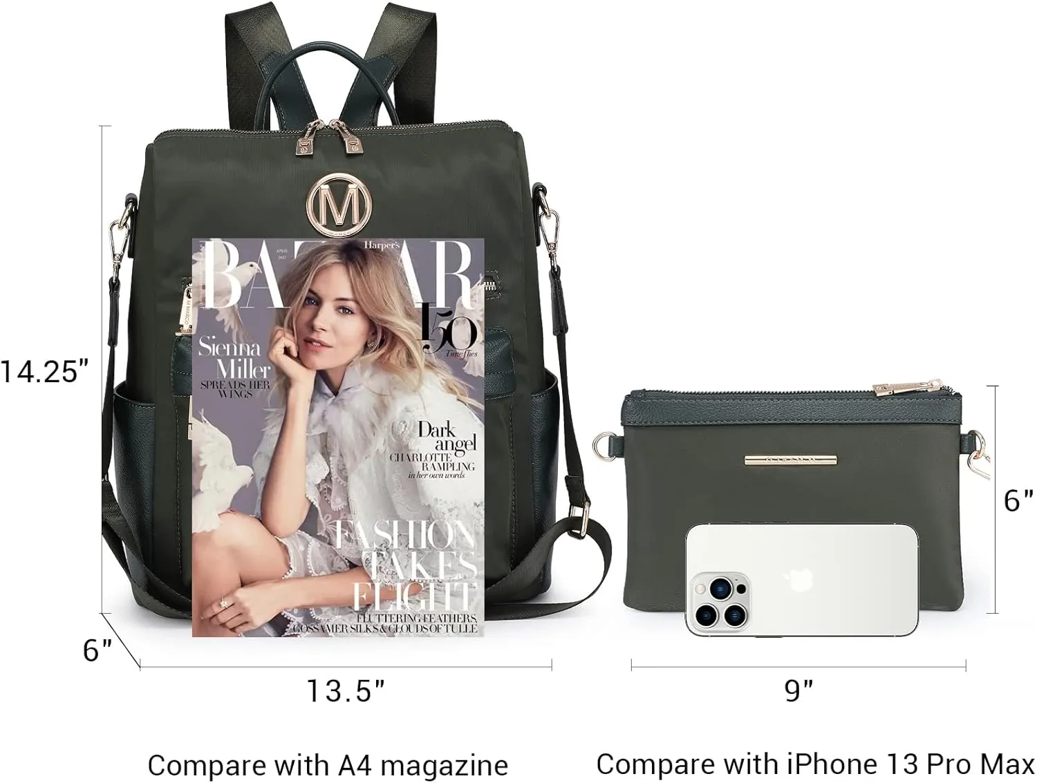 MKP COLLECTION Women Nylon Backpack Purse Convertible Large Ladies Designer Rucksack Travel Shoulder Bags Handbag 2PCS