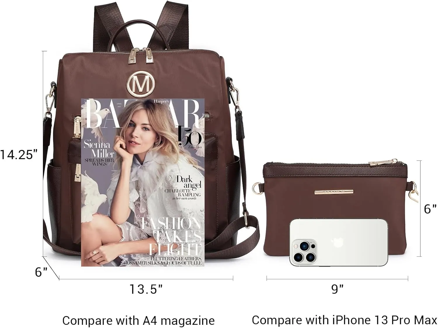 MKP COLLECTION Women Nylon Backpack Purse Convertible Large Ladies Designer Rucksack Travel Shoulder Bags Handbag 2PCS
