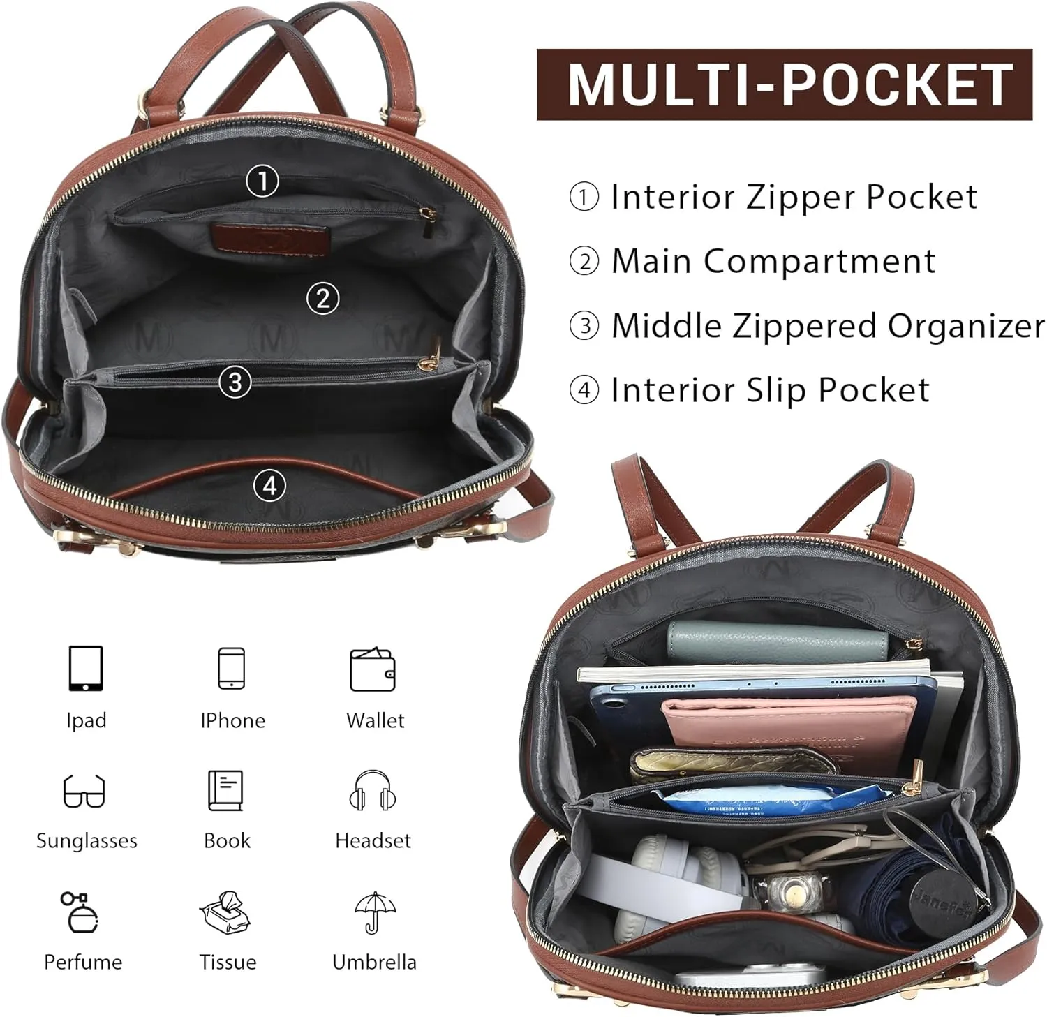 MKP COLLECTION Womens Convertible Backpack Purse Multi-Pocket Handbag Fashion Designer Ladies Shoulder Bag for Travel Work