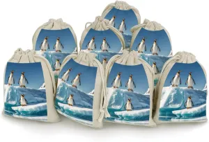 MNVTSKOP Muslin Bags Small Drawstring Bag Penguins On The Iceberg Muslin Sachet Bags Drawstring Jewelry Pouches Reusable Gift Bag Cloth Pouch for Wedding Party Favor Jewelry DIY Crafts 8pcs