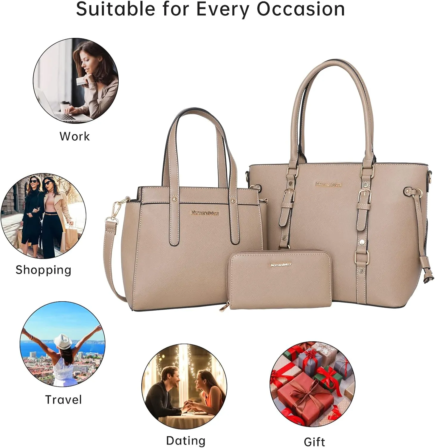 Montana West 3PCS Purses for Women Tote Bag and Wallet Set Shoulder Satchel Handbags