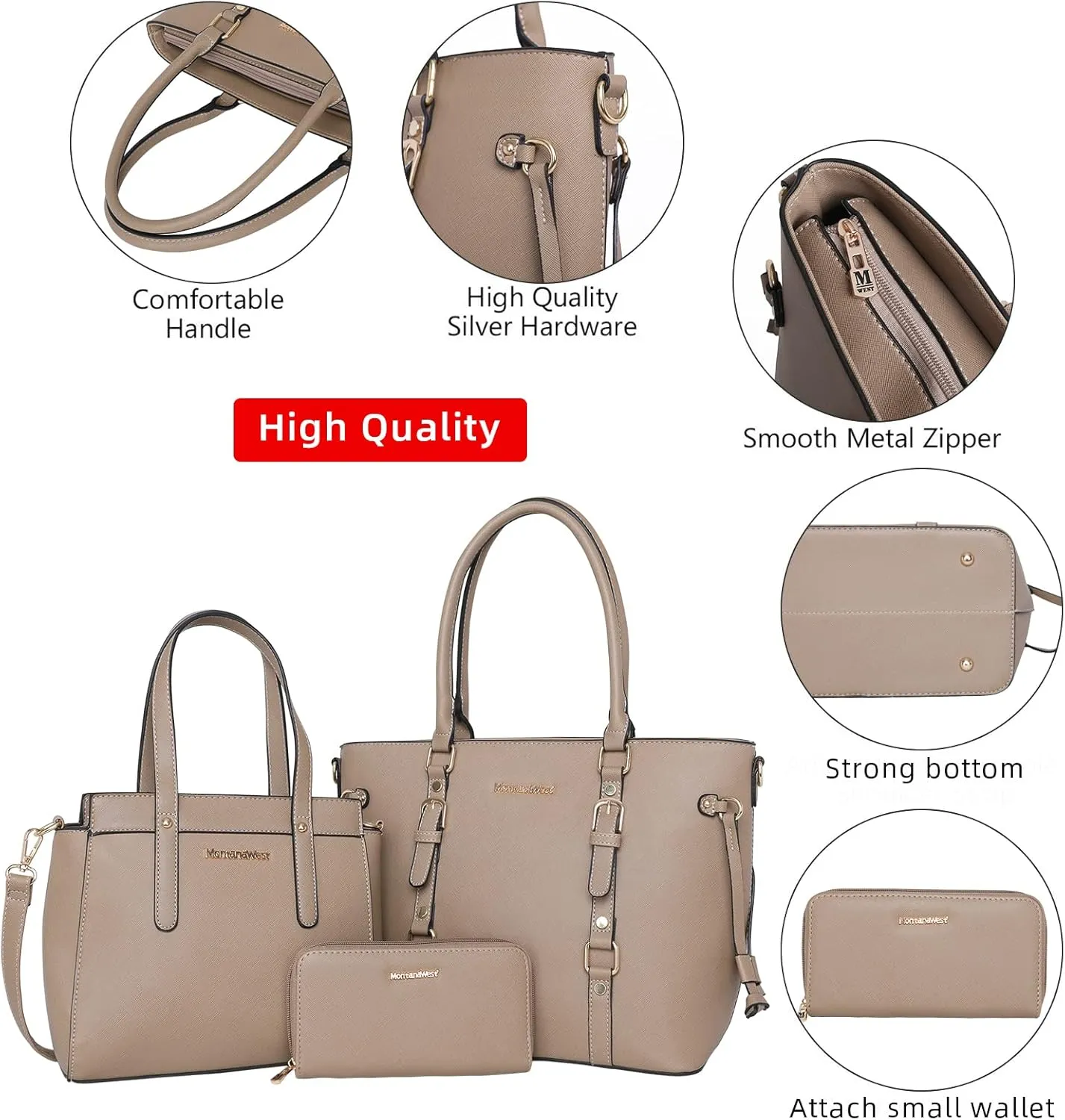 Montana West 3PCS Purses for Women Tote Bag and Wallet Set Shoulder Satchel Handbags