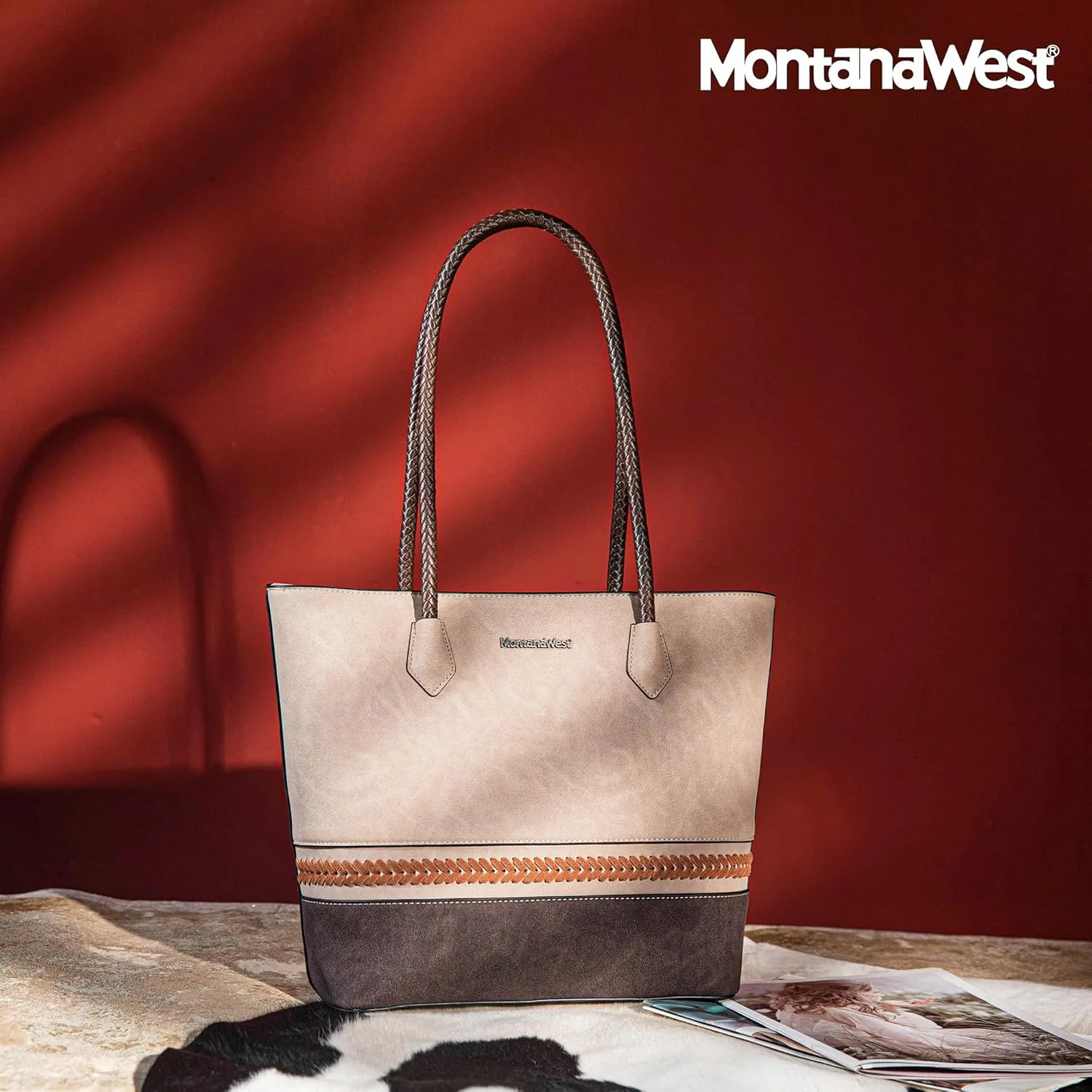 Montana West Woven Tote Bags for Women Medium Purses and Handbags with Concealed Carry Back Zipper Pocket