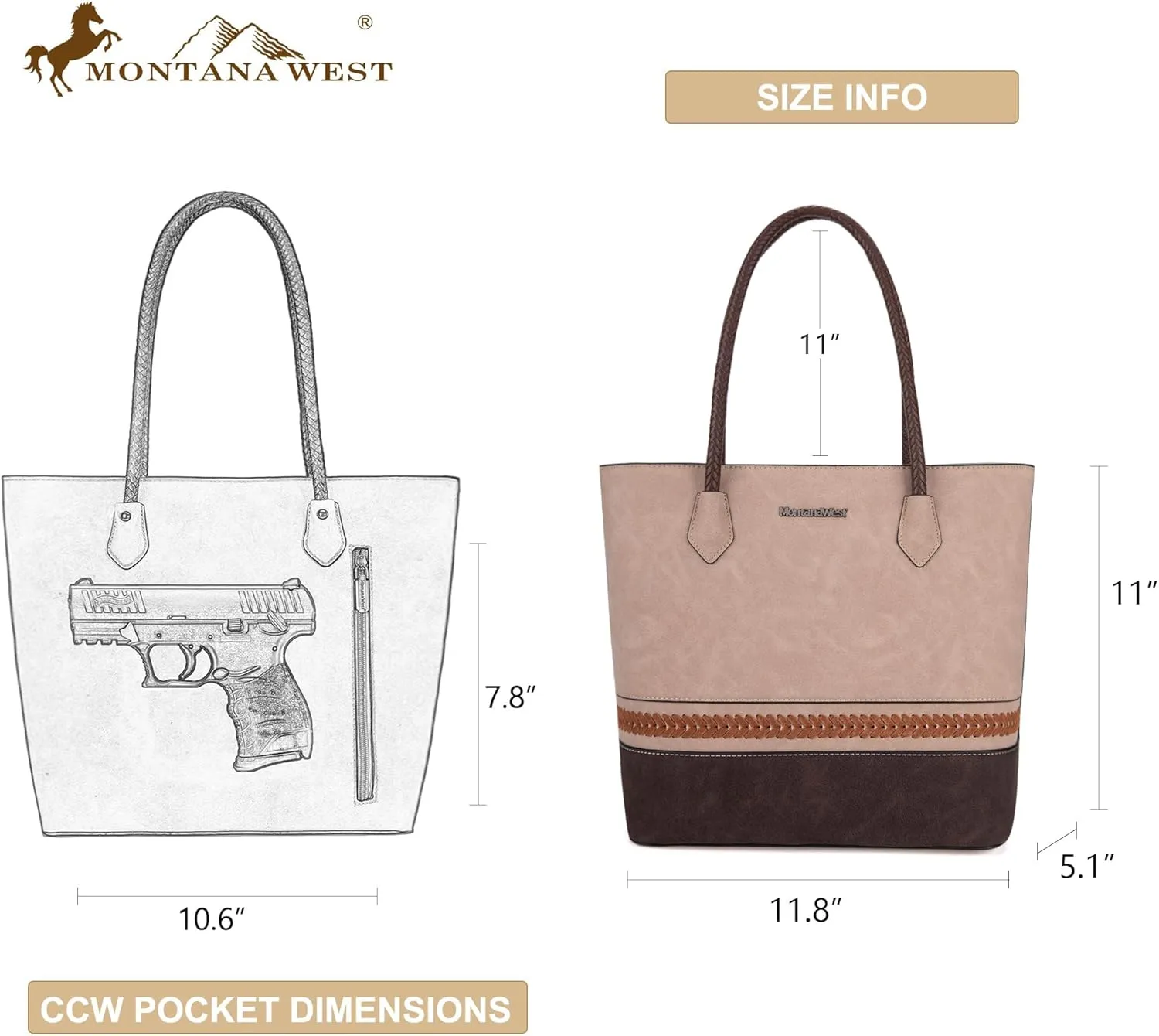 Montana West Woven Tote Bags for Women Medium Purses and Handbags with Concealed Carry Back Zipper Pocket