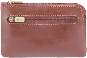 Monza 19 Leather Key Ring Zippered Coin Pouch Purse, Brown, One Size