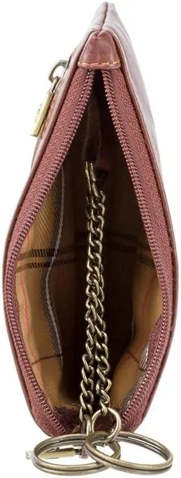 Monza 19 Leather Key Ring Zippered Coin Pouch Purse, Brown, One Size