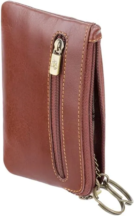 Monza 19 Leather Key Ring Zippered Coin Pouch Purse, Brown, One Size