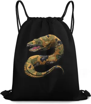 Moray Eel Camouflage Travel Drawstring Bag Waterproof String Backpack Gym Sackpack Sport Bag