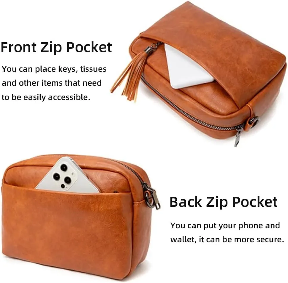 Mudono Shoulder Bag for Women Vintage Crossbody Purse Lightweight PU Leather Messenger Satchel Roomy Pocketbooks with Tassel
