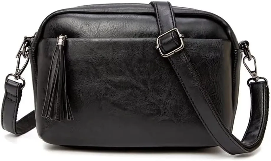 Mudono Shoulder Bag for Women Vintage Crossbody Purse Lightweight PU Leather Messenger Satchel Roomy Pocketbooks with Tassel