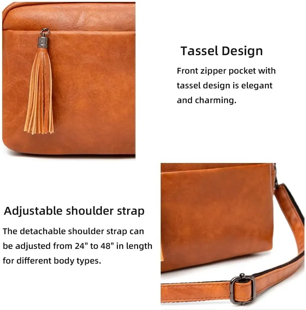 Mudono Shoulder Bag for Women Vintage Crossbody Purse Lightweight PU Leather Messenger Satchel Roomy Pocketbooks with Tassel