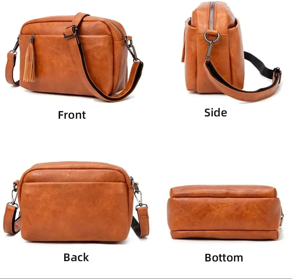 Mudono Shoulder Bag for Women Vintage Crossbody Purse Lightweight PU Leather Messenger Satchel Roomy Pocketbooks with Tassel