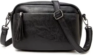 Mudono Shoulder Bag for Women Vintage Crossbody Purse Lightweight PU Leather Messenger Satchel Roomy Pocketbooks with Tassel